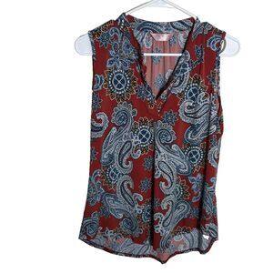 Amana Tank Top Women's XL Printed Paisley Sleeveless V-Neck Career Shirt